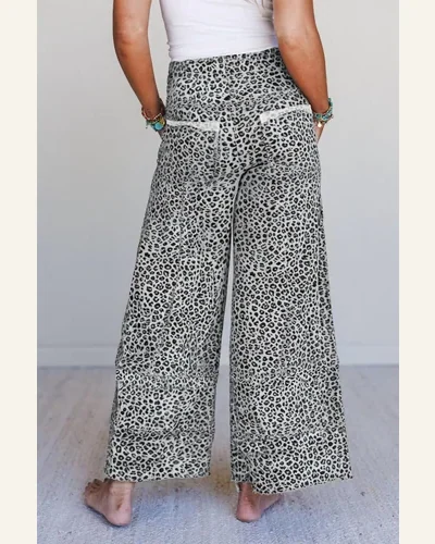 Casual Pants Elastic Waist Wide Leg Terry Knit, view 2