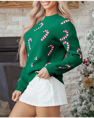 Christmas Candy Cane Tops Xmas Graphic Holiday Pullover, view 3
