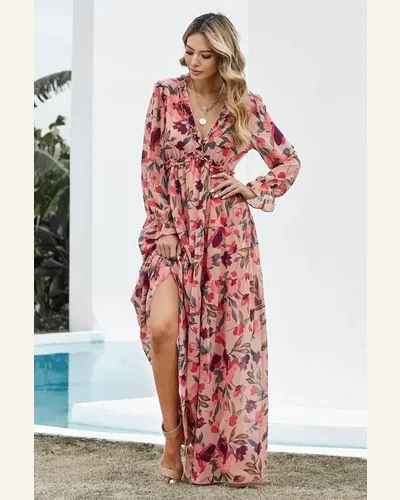 Fall Dresses Casual Wild Lotus Ruffle Tiered Maxi, view 4