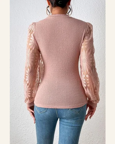Tunic Tops Casual Peach Blossom Sunflower Mesh Bubble, view 3