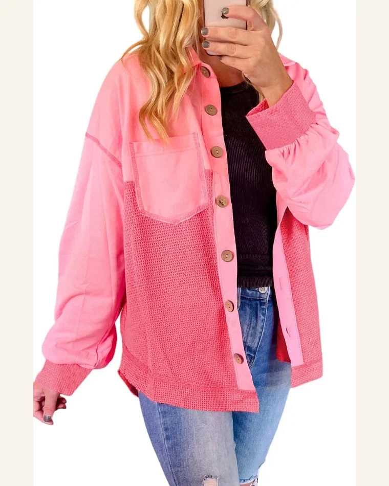 Shacket Jacket Casual Peach Blossom Two Tone Contrast by SELINK
