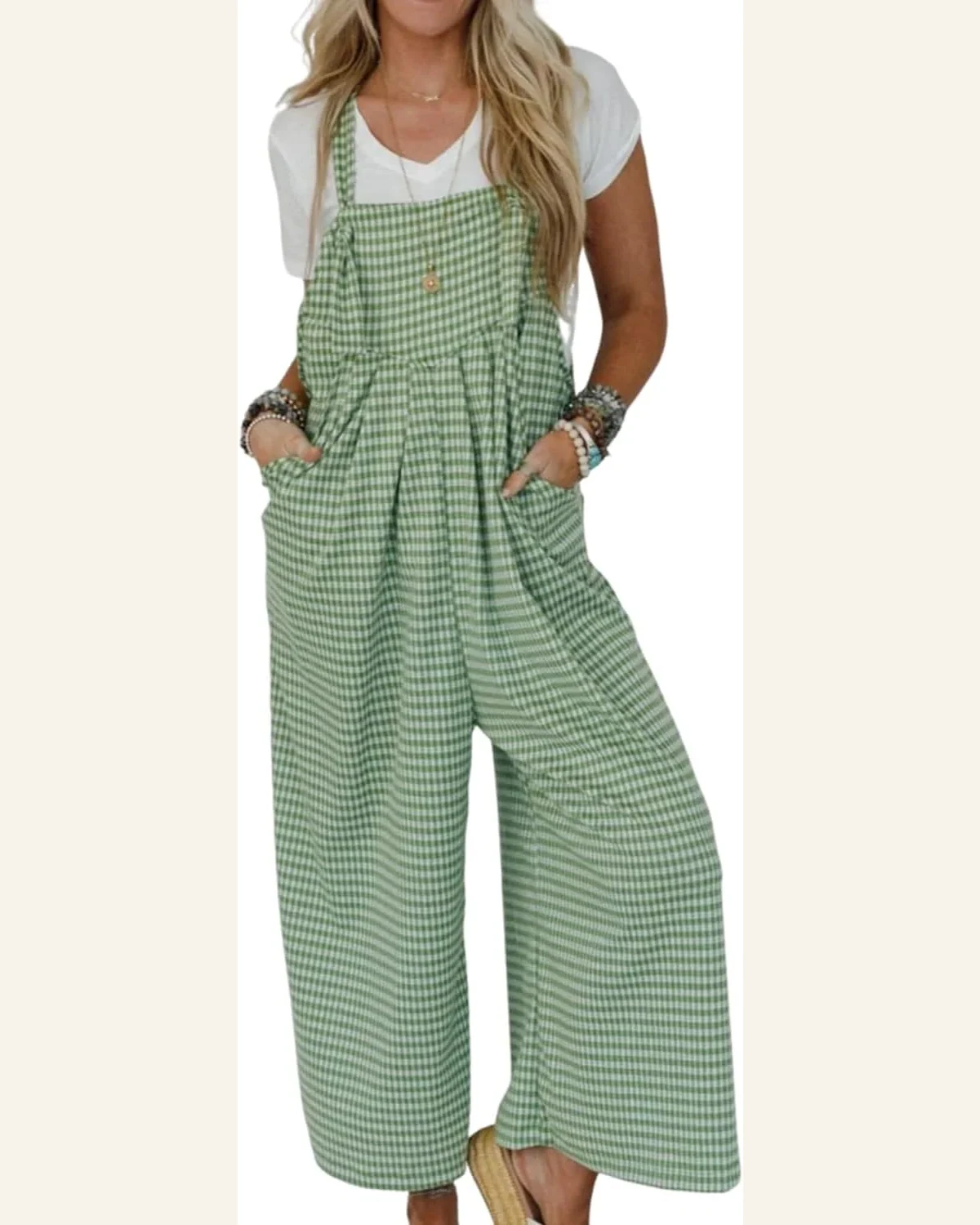 Overalls Casual Gingham Wide Leg Loose Overall by SELINK