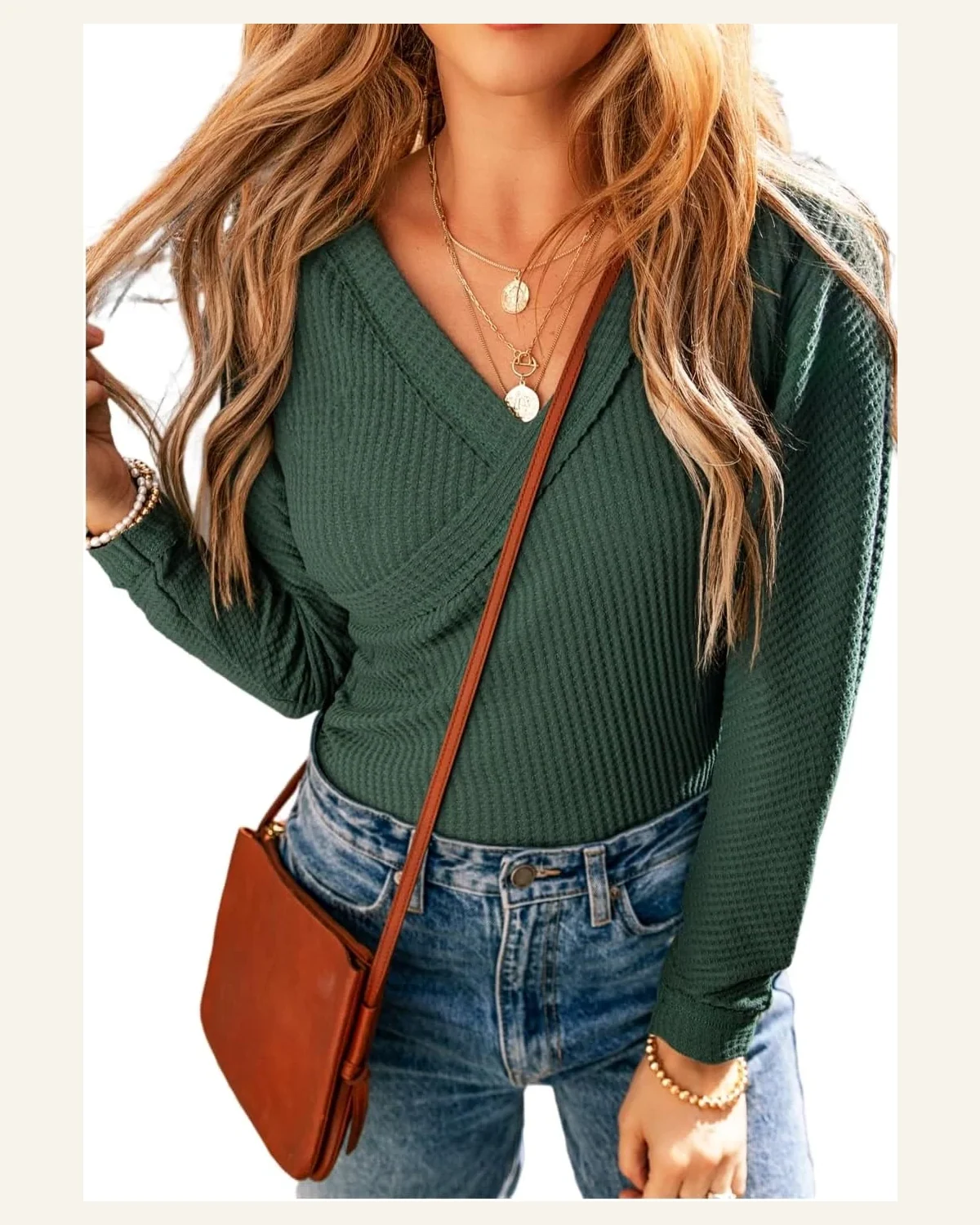 Bodysuit Elegant Blackish Green Waffle Knit Slim Fit by SELINK