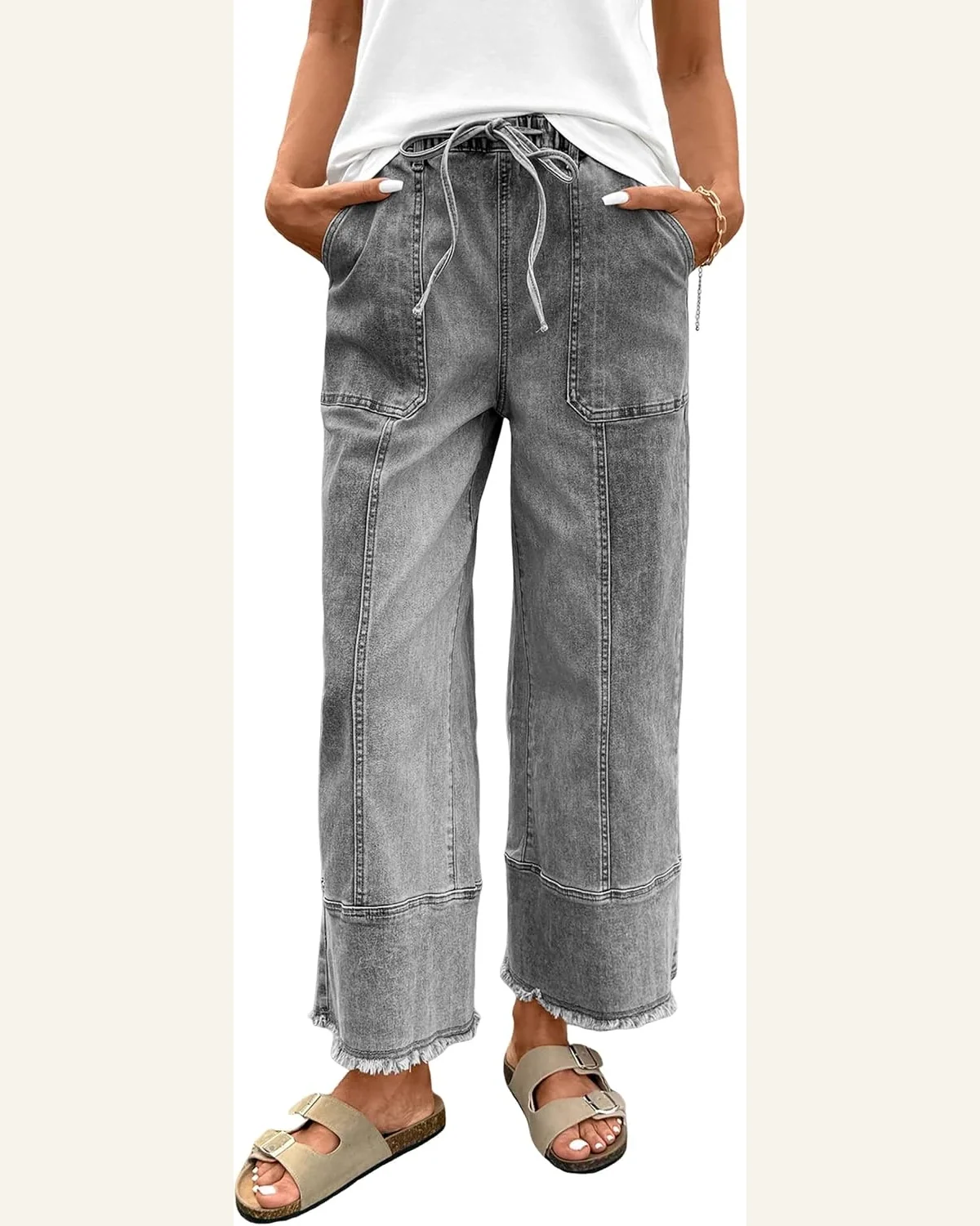 Casual Drawstring Seam Raw Hem Pants with Pockets by SELINK