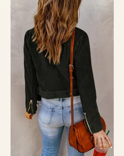 Shacket Jacket Buckle Belted Zip Up Corduroy Jacket, view 2