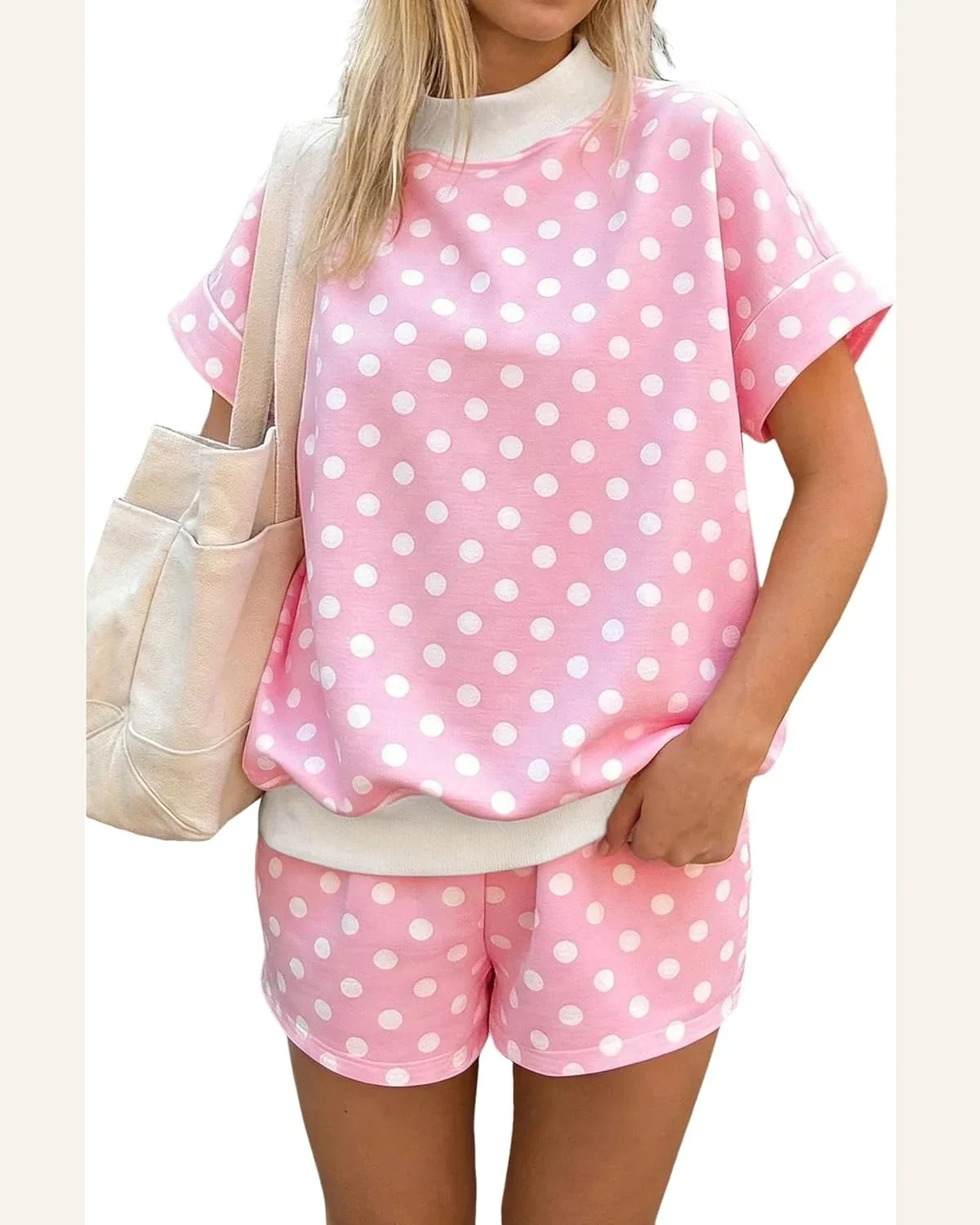 2 Piece Lounge Set Summer Outfits Mock Neck by SELINK