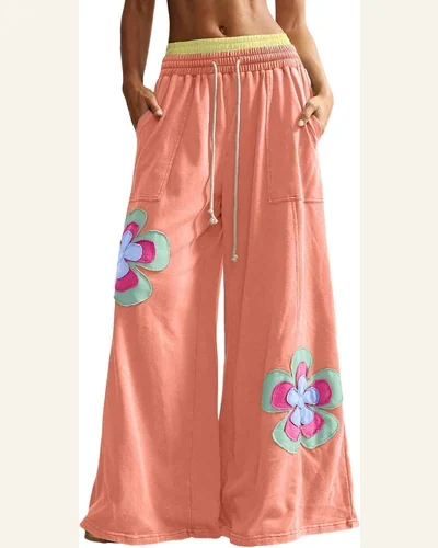 Patchwork Pants Colorful Flower Trousers Grapefruit, view 1