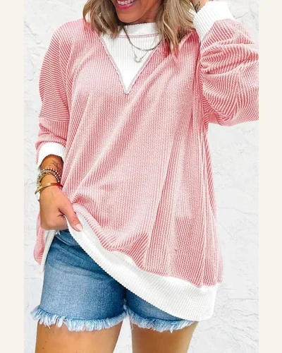 Tunic Tops Casual Peach Blossom Corded Colorblock Drop, view 2
