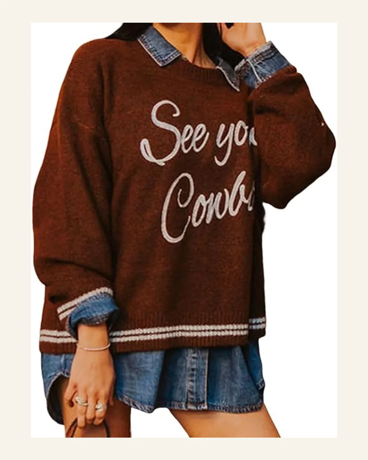See You Cowboy Pullover Sweater Tops Embroidered Graphic by SELINK