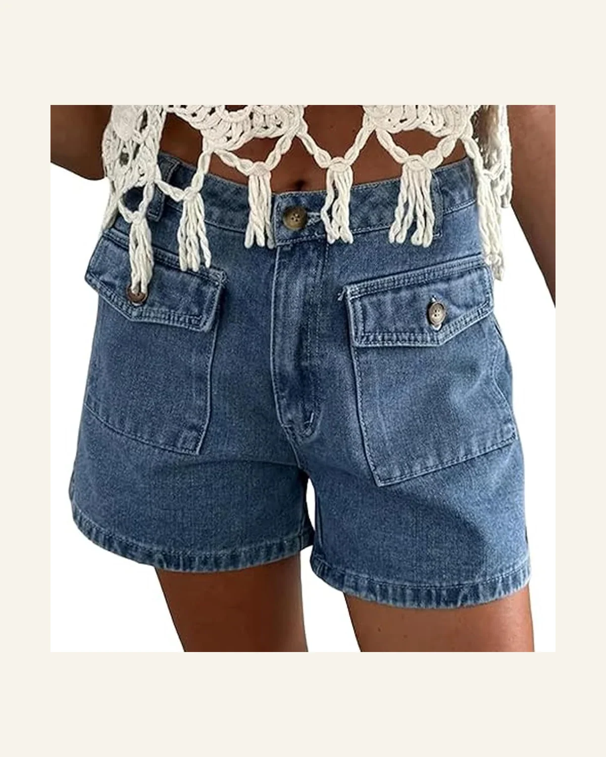 Casual Loose Dusk Blue Flap Pockets Denim Shorts by SELINK