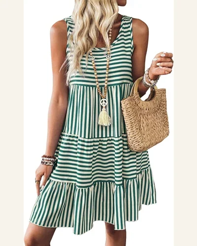 Summer Dresses Striped Sleeveless Flowy Boho Mini Beach, view 1