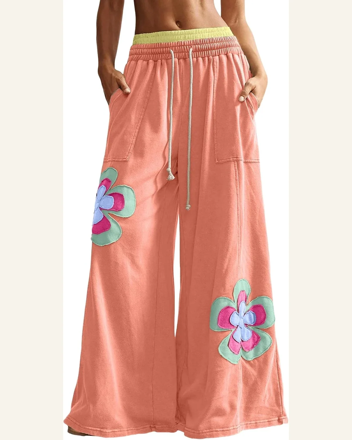 Patchwork Pants Colorful Flower Trousers Grapefruit by SELINK