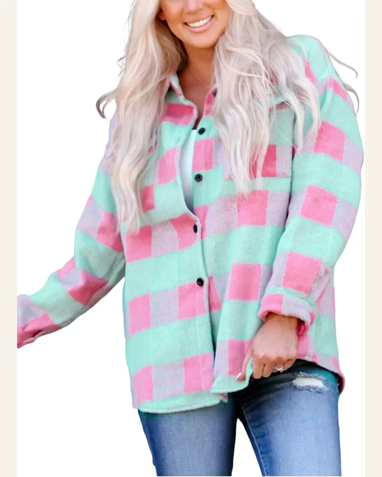 Casual Plaid Shacket Button Down Long Sleeve Shirts by SELINK