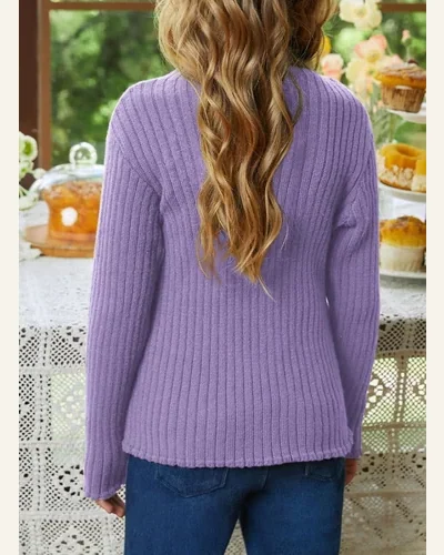 Girls Casual Puff Long Sleeve Sweaters Crewneck Rib, view 4