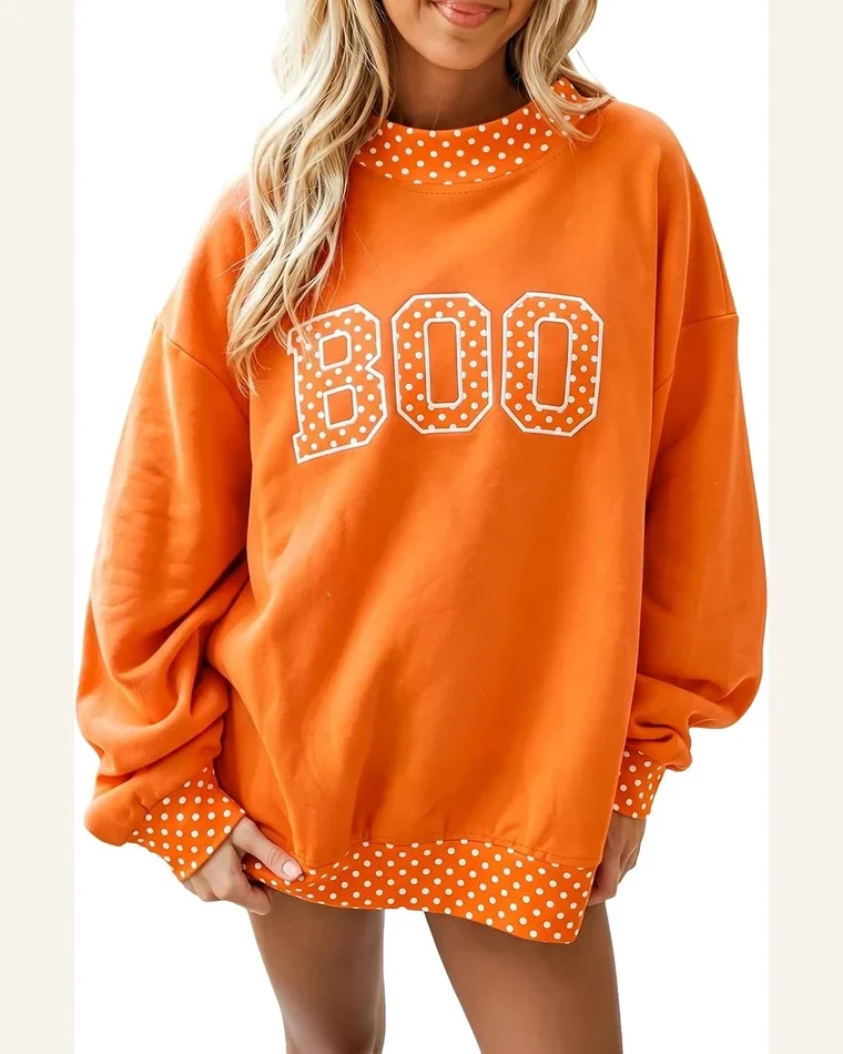 Polka Dot Letter Oversized Mock Neck Sweatshirt Pullover by SELINK