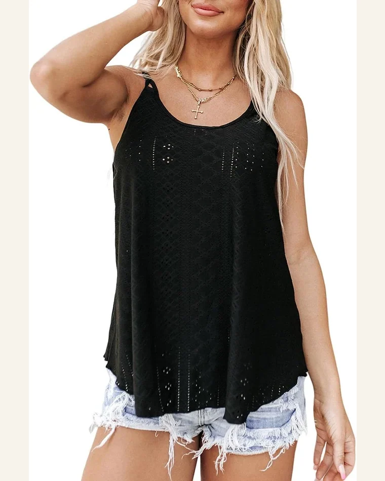 Tank Tops Eyelet Embroidery Spaghetti Strap Camisoles Scoop by SELINK