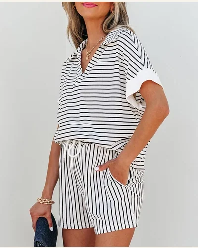 Striped Two Piece Sets Summer Lounge Outfits Casual, view 2