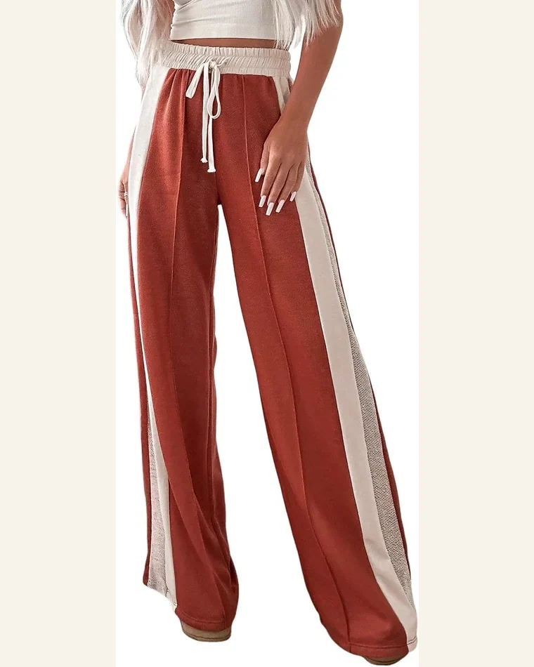 Casual Color Block Drawstring Pants with Pockets Elastic by SELINK