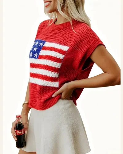 Summer Crochet Tops Hollow Out Cap Sleeve American, view 2