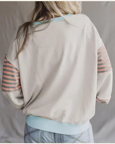 Striped Oversized Sweatshirt Color Block Crewneck Long Sleeve, view 2