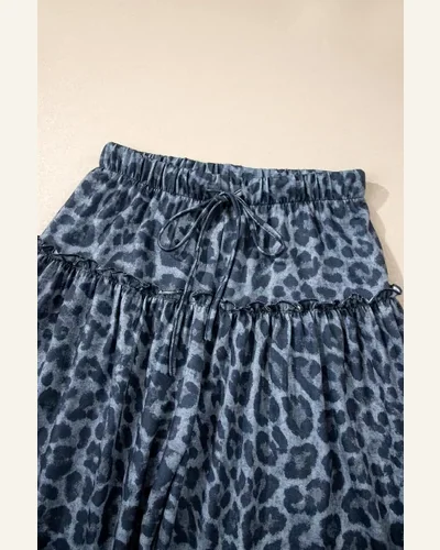 Gray Leopard Print Pants Drawstring Wide Leg Loose, view 4