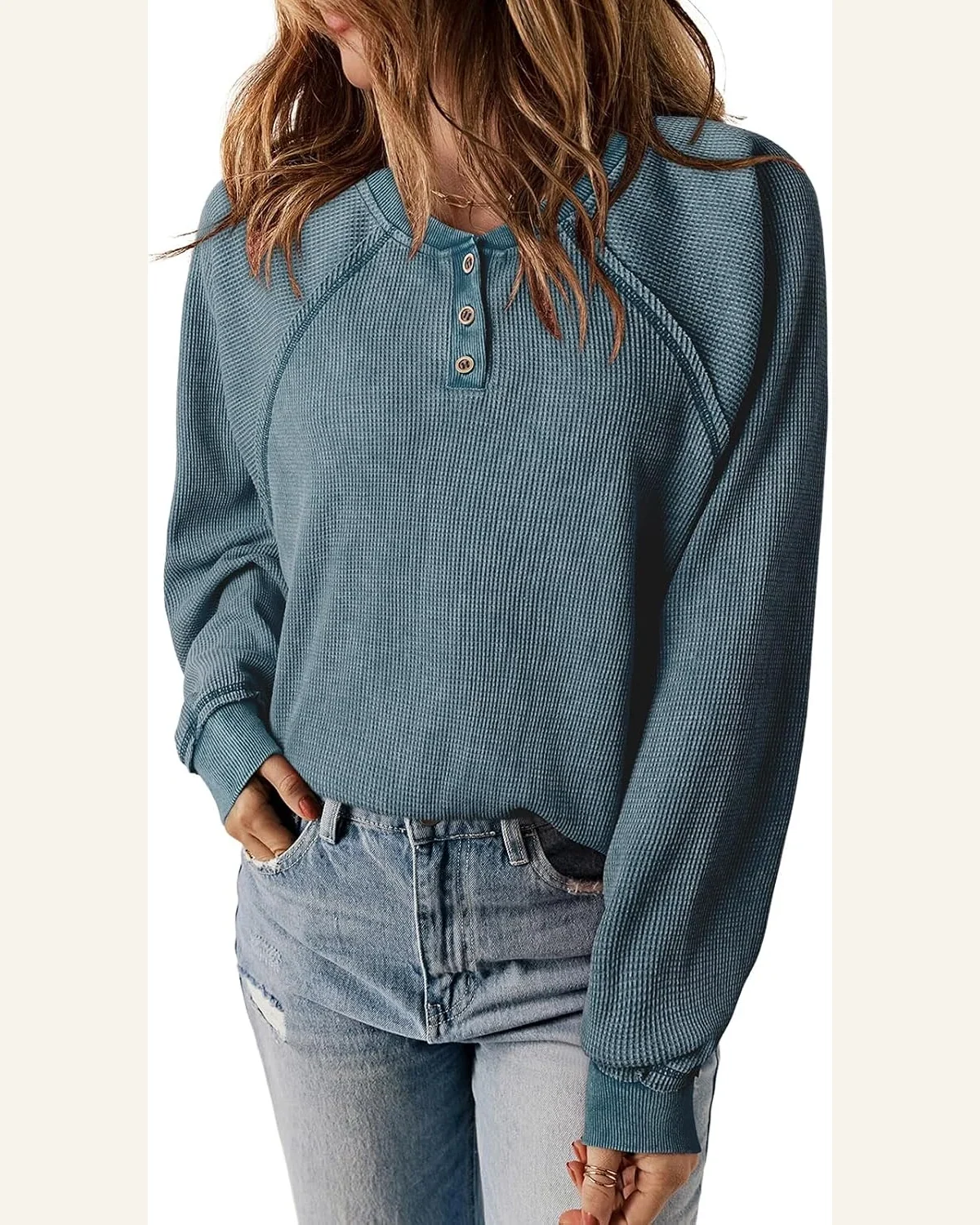Casual Long Sleeve Shirts Waffle Knit Button by SELINK