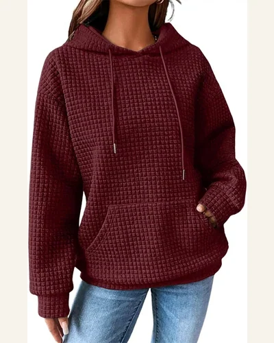 Hoodies Casual Pullover Waffle Long Sleeve Drawstring Hooded, view 4