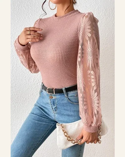 Tunic Tops Casual Peach Blossom Sunflower Mesh Bubble, view 2