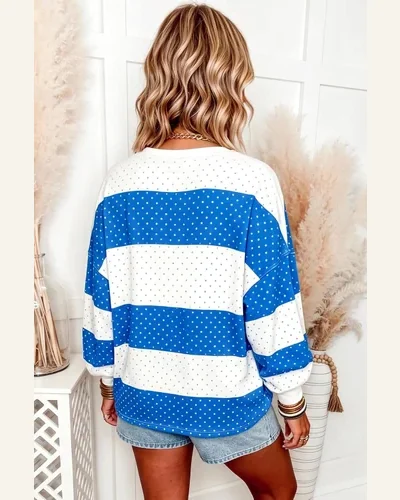 Casual Polka Dot Colorblock Patchwork Long Sleeve Tops, view 3