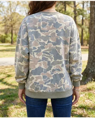 Camo Sweatshirt Drop Shoulder Casual Long Sleeve Pullover, view 2