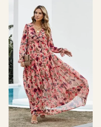 Fall Dresses Casual Wild Lotus Ruffle Tiered Maxi, view 2