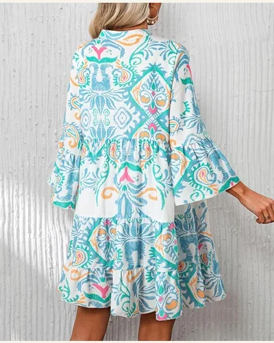 Long Sleeve Dresses Casual V Neck Tribal Mini, view 2
