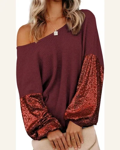 Tunic Tops Casual Patchwork Sleeve Open Back Waffle, view 1