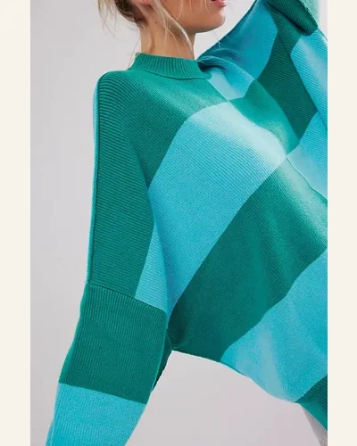 Casual Green Checkered Side Slits Drop Shoulder Oversized Sweater, view 4