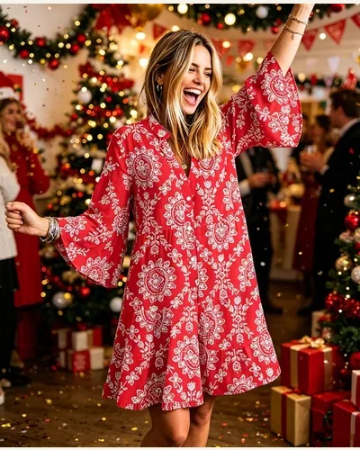Long Sleeve Dresses Casual V Neck Tribal Mini, view 3