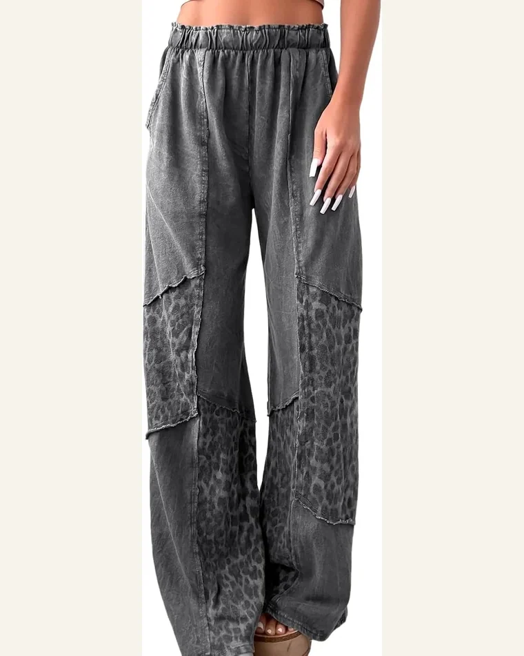 Patchwork Wide Leg Pants with Pockets by SELINK