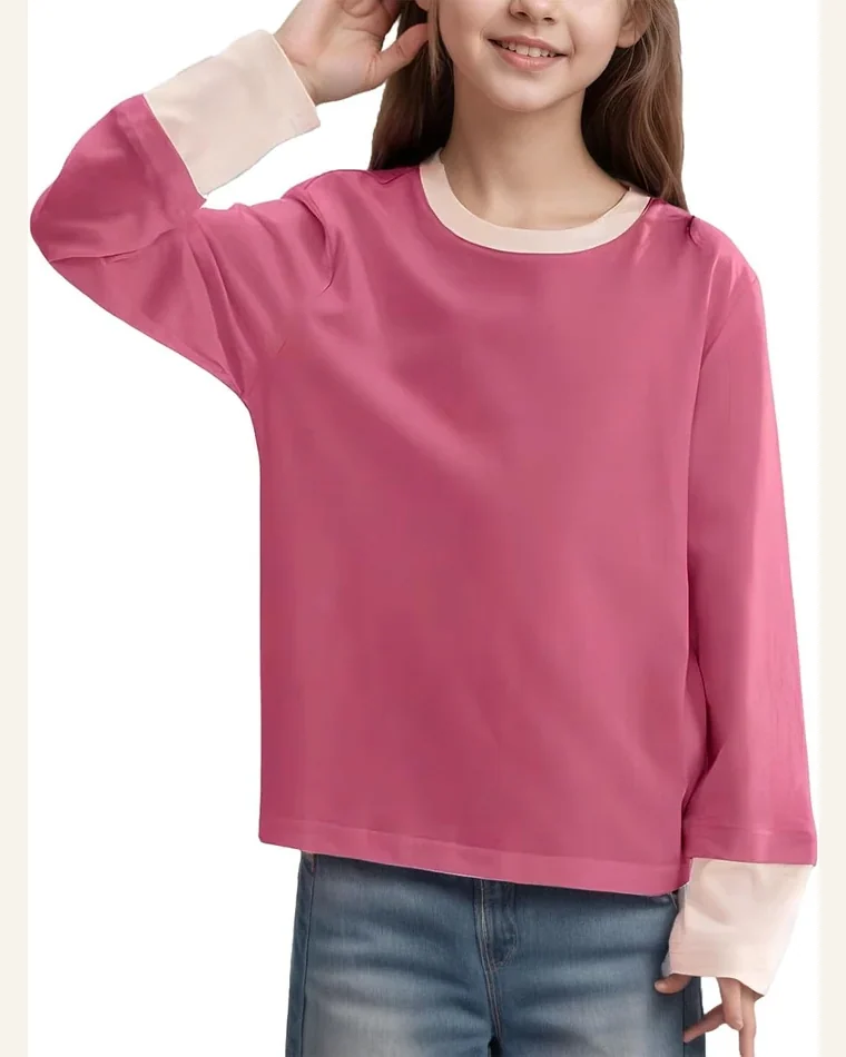 Girls Casual Color Block Long Sleeve T Shirt by SELINK