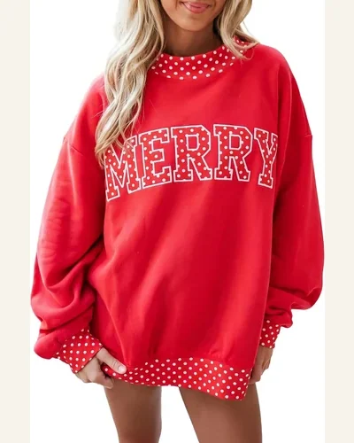 Polka Dot Letter Oversized Mock Neck Sweatshirt Pullover, view 3