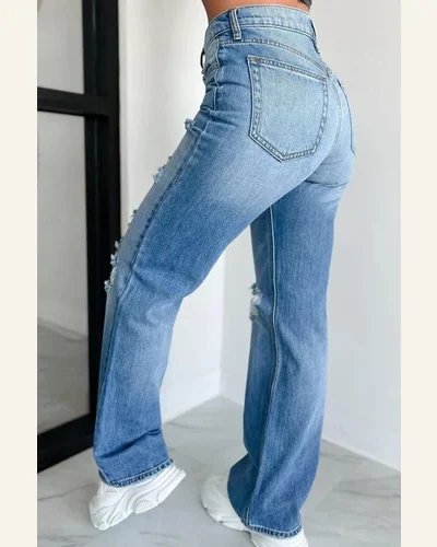 Casual Myosotis Distressed Jeans Mid Rise Sneak Peek, view 2