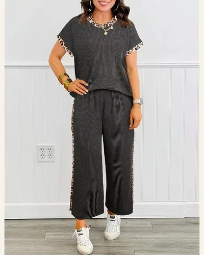 Two Piece Sets Summer Outfits Ribbed Cap Sleeve, view 2
