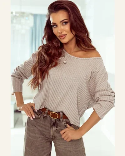Tunic Tops Casual Beige Lettuce Cuffs Drop Shoulder, view 3