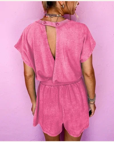 Rompers Casual Cap Sleeve Hollow Out Drawstring One, view 3
