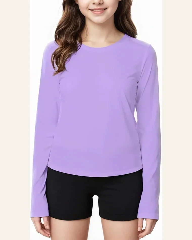 Girls Long Sleeve Athletic Shirts Crewneck Gym Tees by SELINK