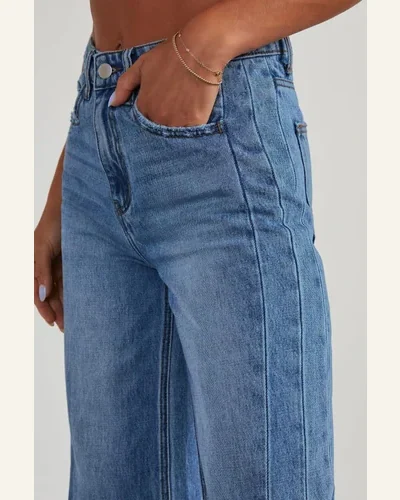 Casual High Waisted Jeans Frayed Edge Loose Straight, view 4