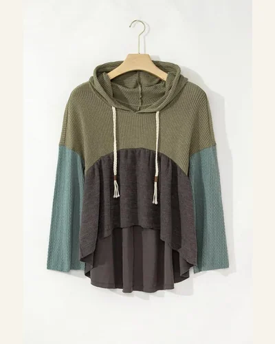Tunic Tops Casual Laurel Green Mixed Textured Colorblock, view 4