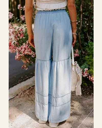 Casual Loose Beau Blue High Waisted Drawstring Jeans, view 3