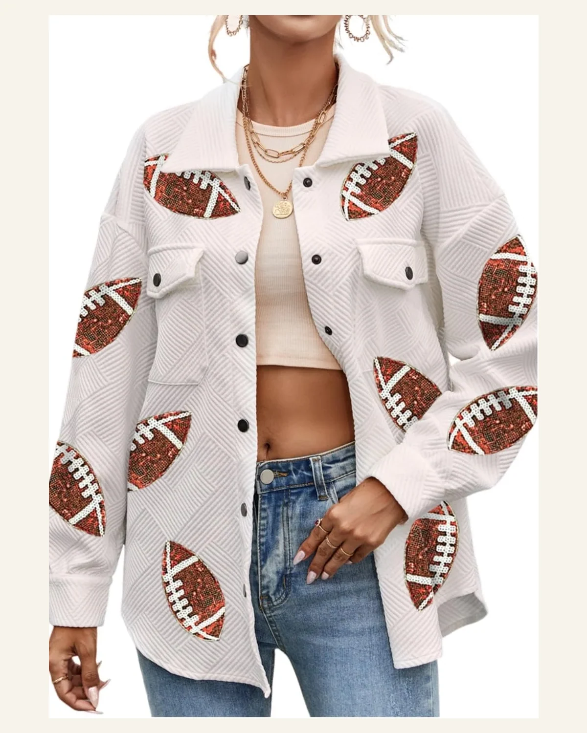 Shacket Jacket Casual Beige Bubble Gum Texture Sequined by SELINK