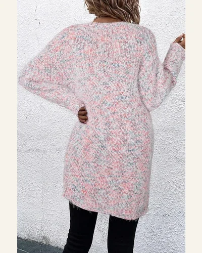 Cardigan Sweater Casual Pink Multicolor Confetti Open Front, view 2