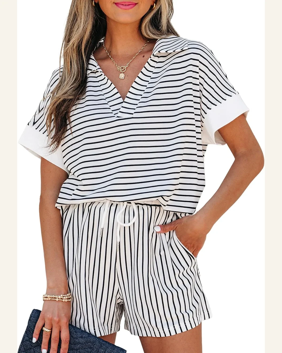 Striped Two Piece Sets Summer Lounge Outfits Casual by SELINK