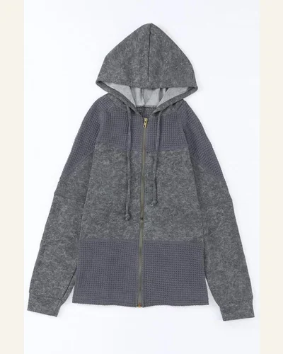 Shacket Jacket Casual Gray Waffle Patchwork Vintage Washed, view 4